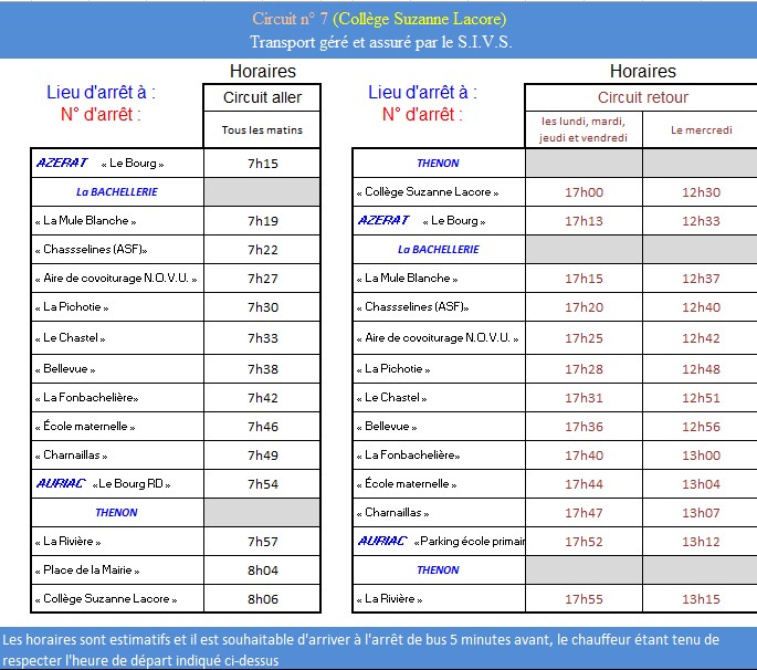 Horaires circuit 7 2627