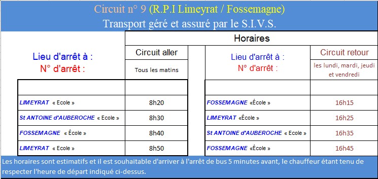 Horaires circuit 9